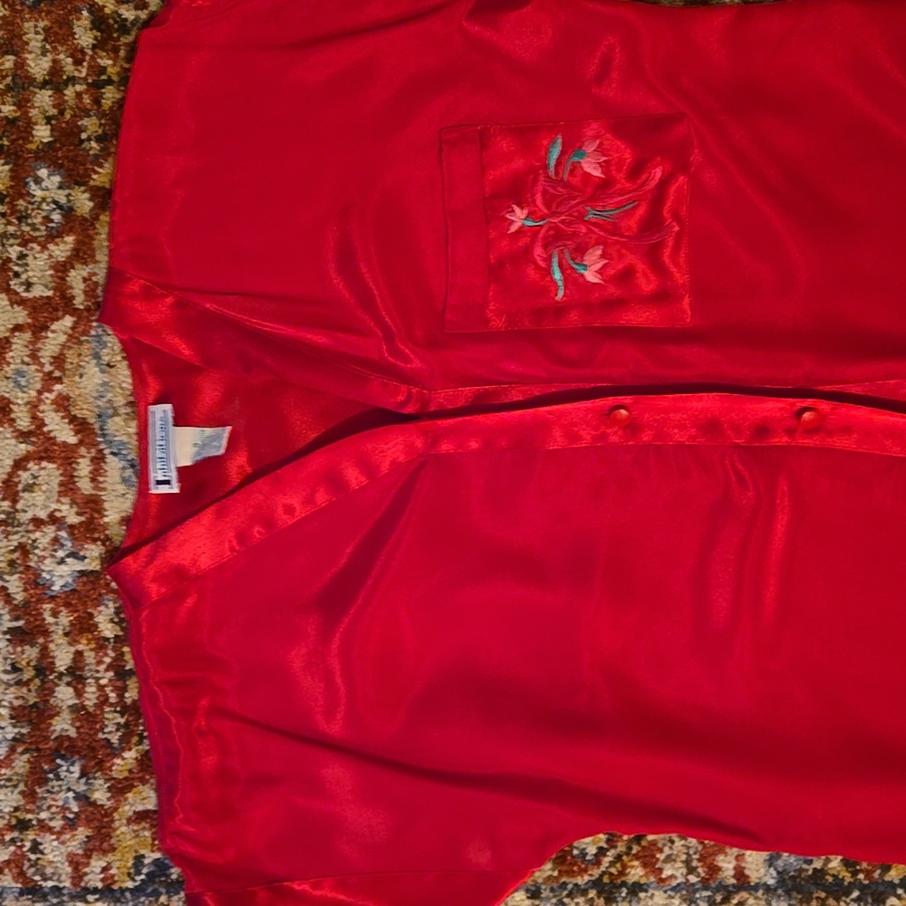 Inhibitions Red front button down dress embroidered design on pocket Size small